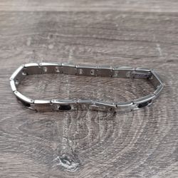 Silver & Black Stainless Steel Link Bracelet