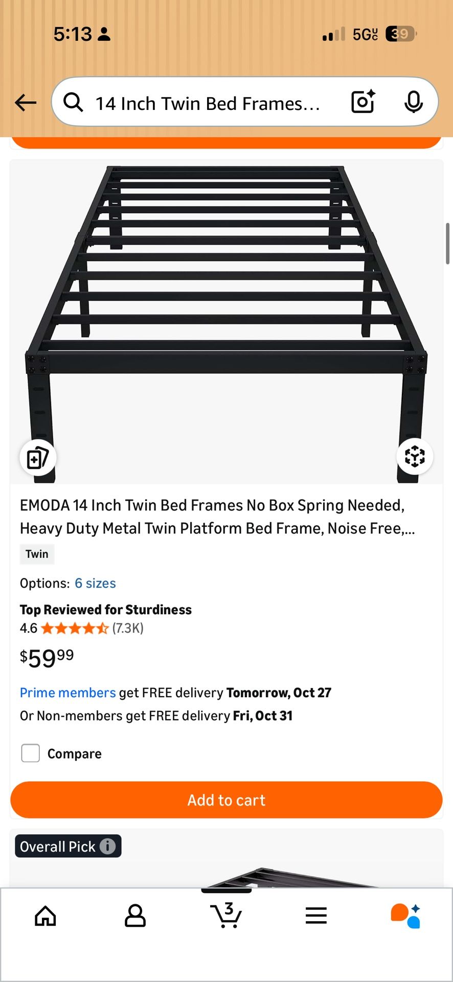 14 Inch Twin Bed Frames No Box Spring Needed, Heavy Duty Metal Twin Platform Bed Frame, Noise Free, Easy Assembly, Black