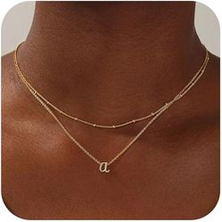 14K Gold Plated Women Girls Jewelry Initial Necklace Layered Pendant Letter