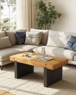 Rectangle Solid Wood Coffee Table, 47.2" Two-Tone Center Table for Living Room