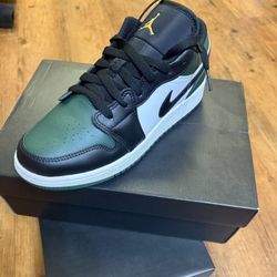 Air Jordan 1 Low Gs Green White Blk 6y Kids  New 
