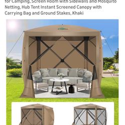 COBIZI 8x8FT Pop Up Gazebo Screen Tent... Size: 8x8ft Square with 3 sidewalls Color: Khaki Like new… still in box