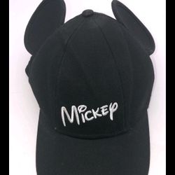 Disney Mickey Mouse Hat Adult Baseball Cap w/ Ears Black Snap Back Embroidered