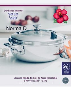 Cacerola de 8 qts vida sana 5 ply nueva en su caja 🌺 princess house 🌺