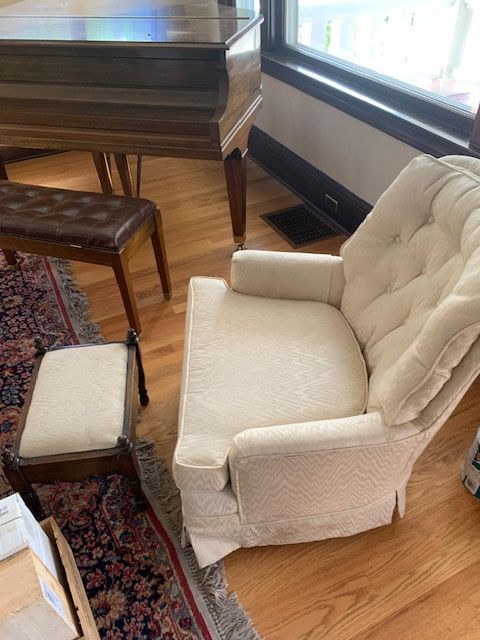 Vintage Upholstered Chair with a Matching Ottoman