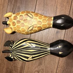 Wood Giraffe and Zebra Wall Art