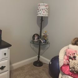 Pole lamp With Attached Glass Top Table 