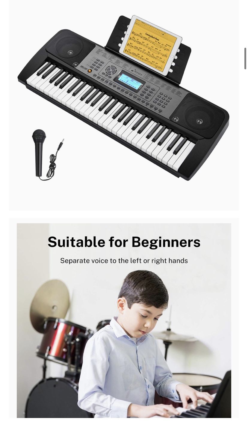 DEK-510 54 Keys Electronic Keyboard Portable Electric Music Piano with Full-Size Keys for Kids Beginners, Include a Music Stand and Microphone
