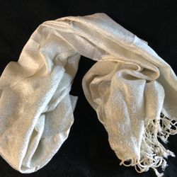Pretty Cream/silver Scarf In Great Condition!  Extra wide, can be used as a shawl.