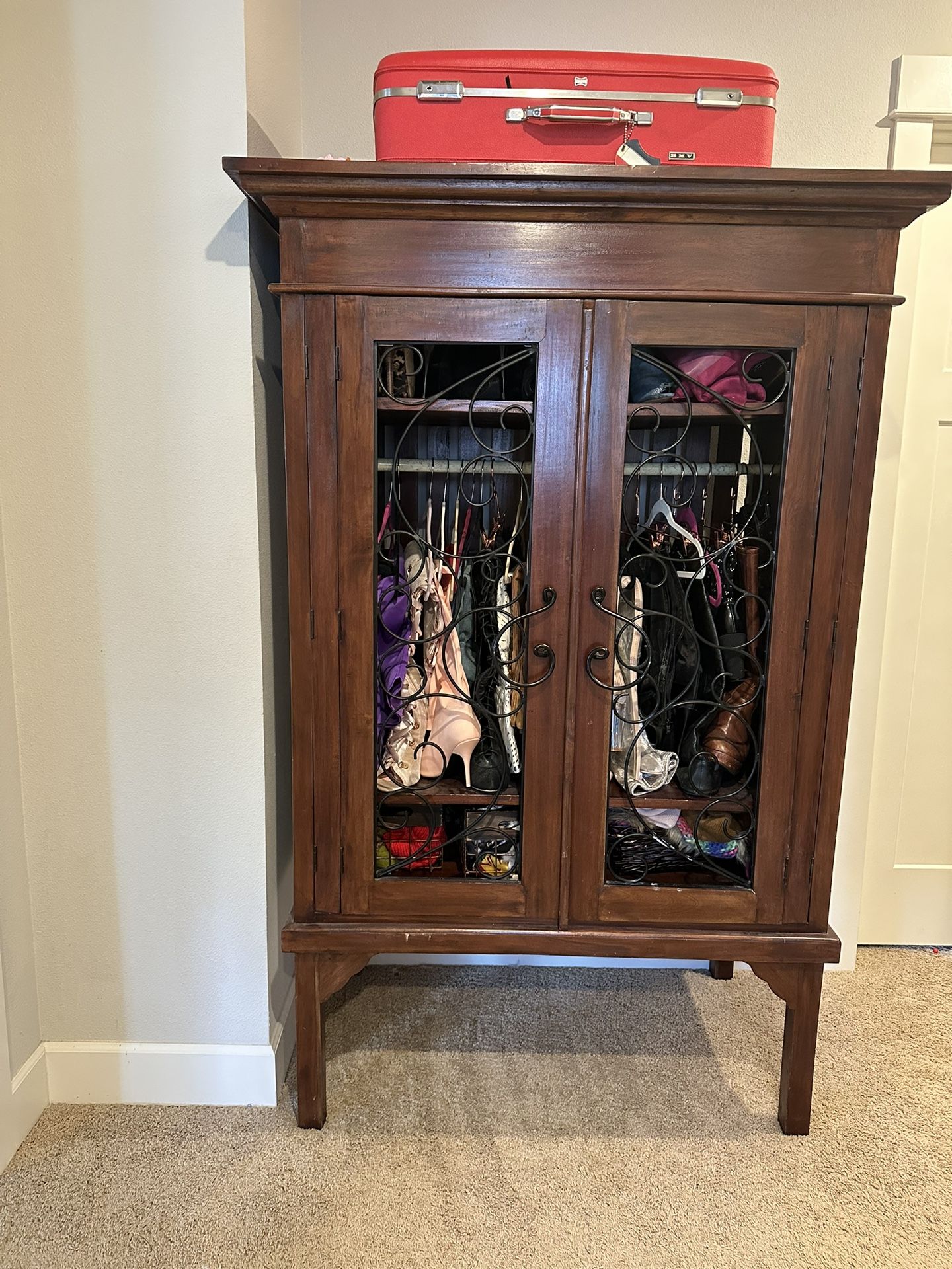 Mahogany armoire w Iron Decor