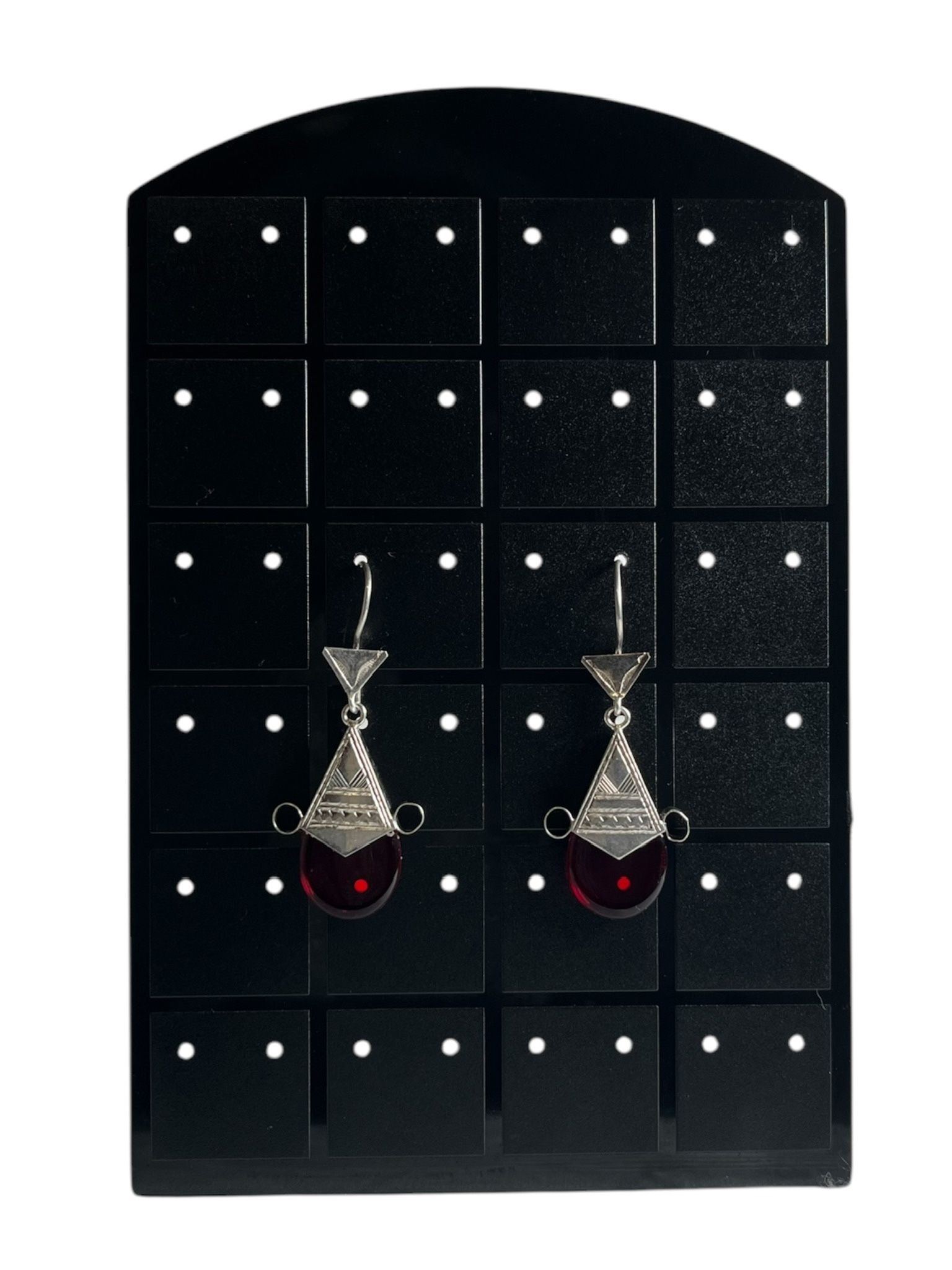 Antique Maroc Tuareg Silver Cross,Red Glass Earrings