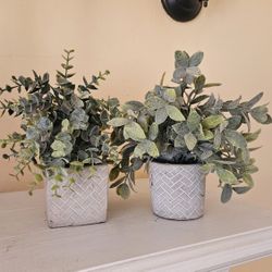 Two Small Artificial Plants, With Pots, Like New