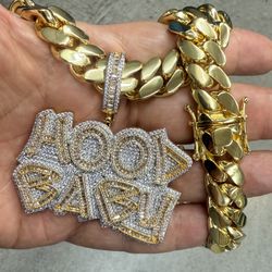 HOOD BABY AAA+ diamonds cz stones past tester test pendant and Miami Cuban links necklace 