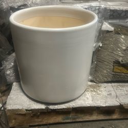 Large White Ceramic Flower Pot, Modern Cylindrical Planter
