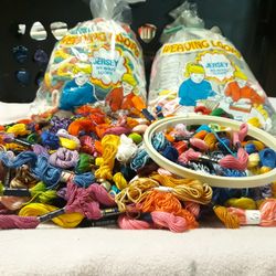 Huge Vintage Weaving Loops + Embroidery Thread Lot (Jersey Loops + Extras)