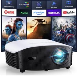 Smart Mini Projector with WiFi and Bluetooth - 1200 ANSI 4K Support, Compatible with Netflix/YouTube/Prime Video, AI Auto Focus & Keystone, Dolby Audi