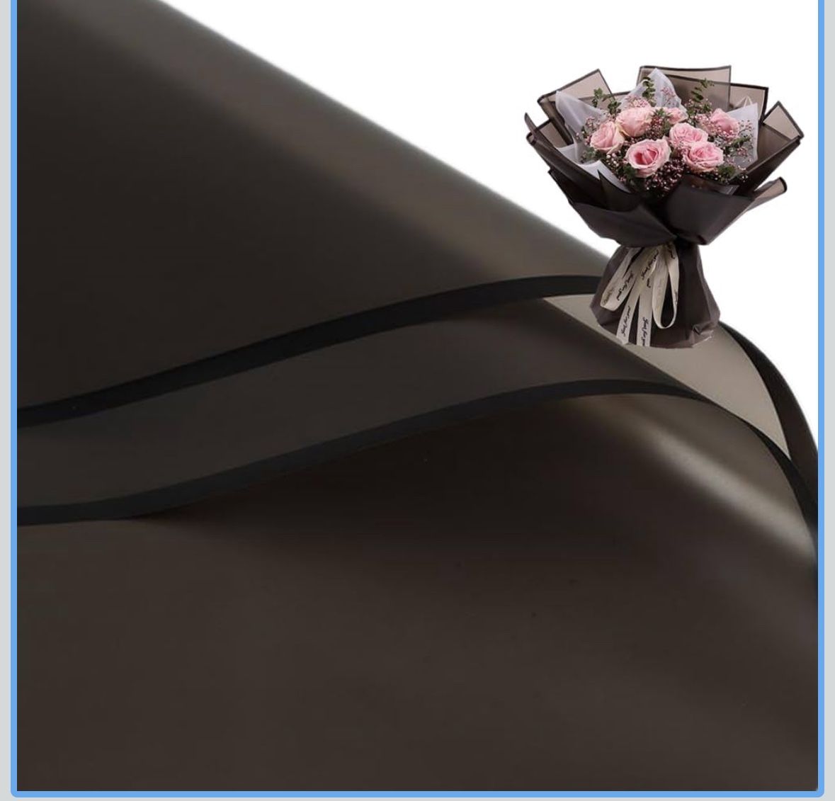 Corkwaw 20 Pcs Black Border Wrapping Paper for Valentine's Day Bouquet, Waterproof Floral Gift Packaging Paper 23x23Inch for DIY Crafts and Flower Sho
