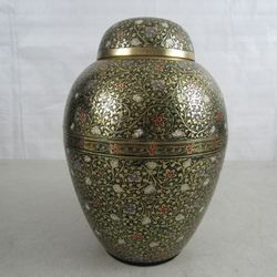 Vintage Ornate Etched Floral Solid Brass Decorative Urn 10" Tall



