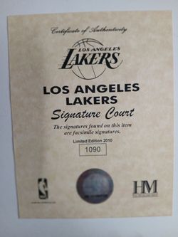 LA Lakers Signature Court Certificate of Authenticity