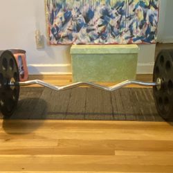 Iron Curling Bar +35 Lb Plates Brand New Never Used
