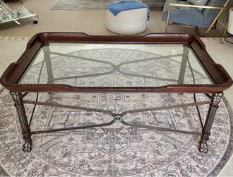 Maitland Smith Leather Iron & Glass Table
