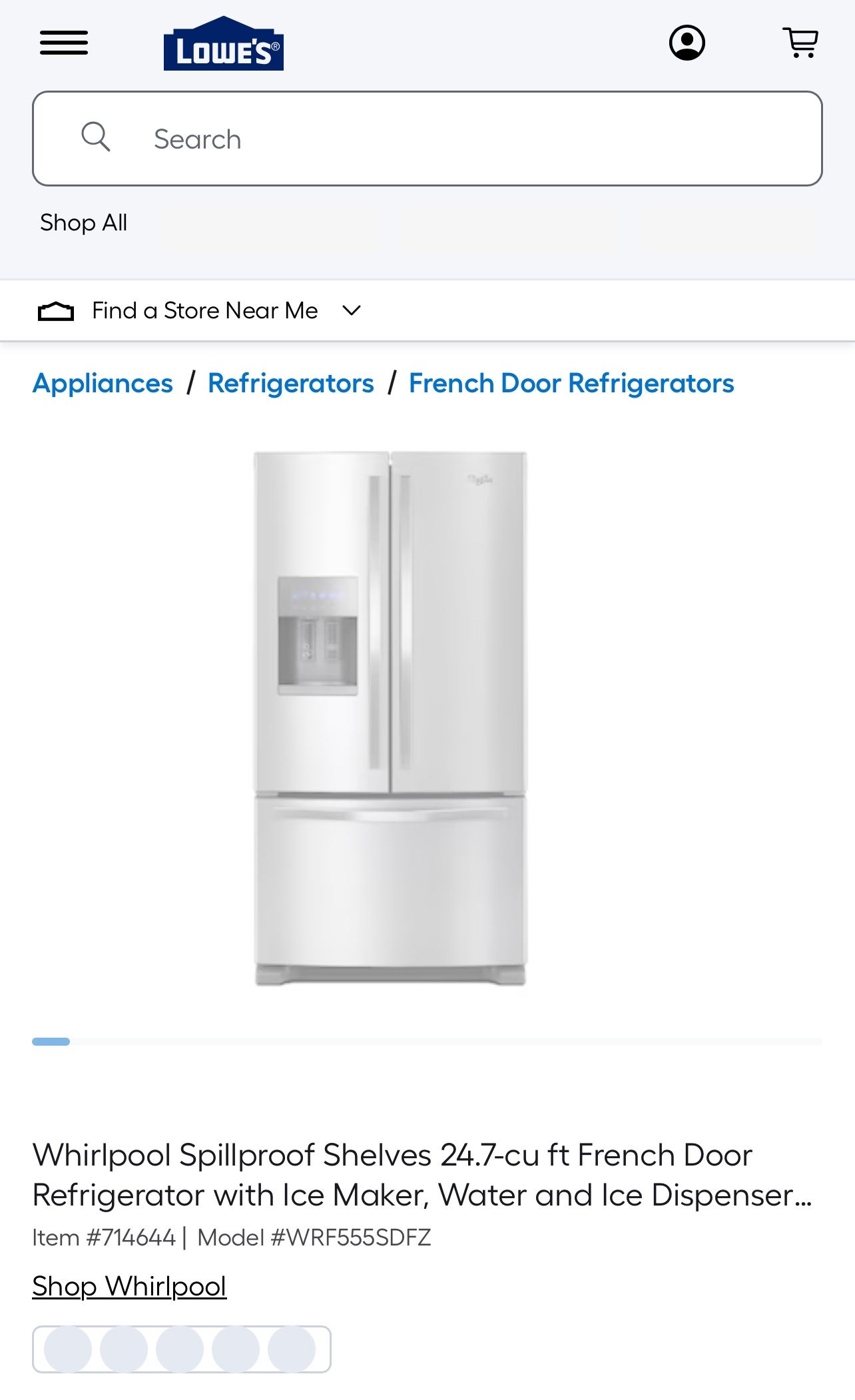 Whirlpool Spillproof Shelves 24.7-cu ft French Door Refrigerator with Ice Maker, Water and Ice Dispenser Model #WRF555SDFZ