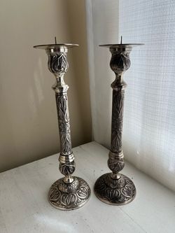 Pair of Silver Ornate Candlestick Holders