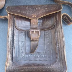 Vintage Hand tooled Leather Satchel Men or Women