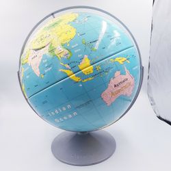 Vintage 16” Nystrom Sculptural  Globe With Double Bracket Large Classroom World