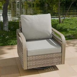 ❤️‍🔥 Wicker Outdoor Rocking Chair Patio Swivel Chair with Gray Cushions 1 Pack$100