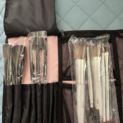 New Makeup Brushes (10)  And Brush Travel Storage Bag 
