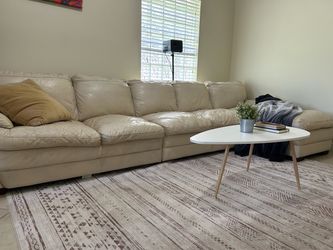 Large Cream Leather Sectional Sofa