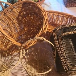 Lot of 6 Wicker and Metal Baskets 