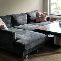 🏠 STUNNING Royal Sage Green Striped Sectional Sofa with Chaise - Must See! Perfect for Modern Living Room 🏠