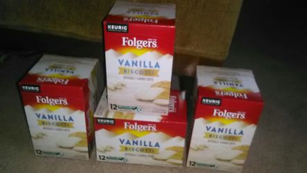 (4) Boxes Of Folger's Coffee K-Cup Pods! Vanilla Biscotti Flavor!