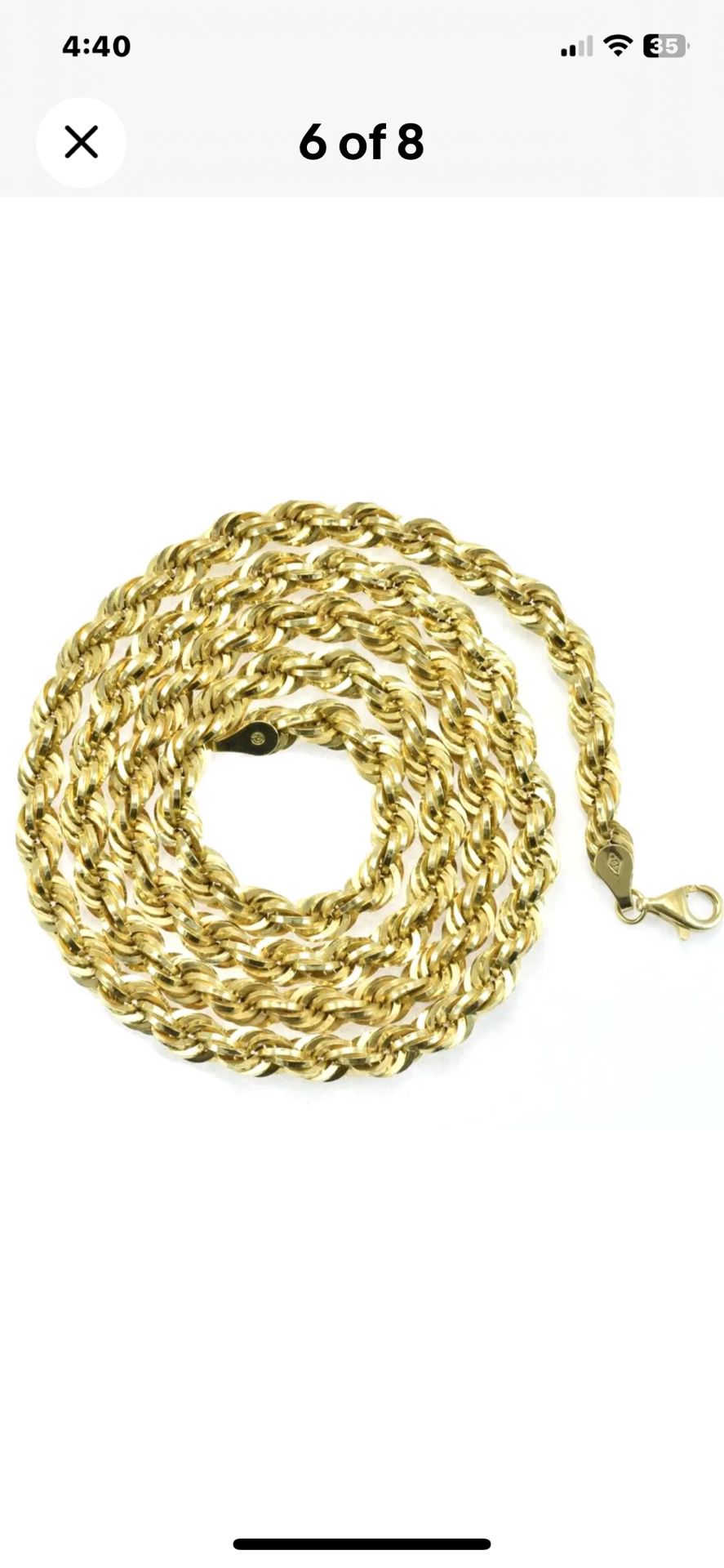 Solid 10k GOLD  BRAND NEW  Rope Chain  22 inch  5 mm  8.8gram  Lobster Clasp