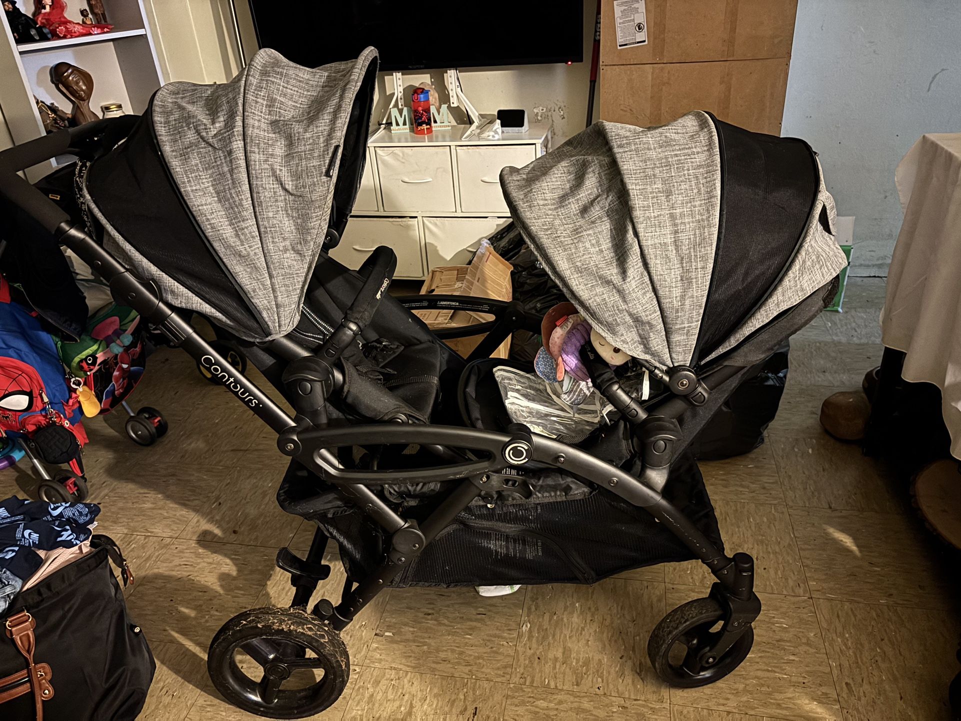 Contours Options Elite V2 Convertible Lightweight Tandem Double Stroller Infant and Toddler, Reversible Easy-Lift Seats, Spacious Seating, Height Adj