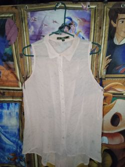 Lord & Stitch Sheer Sleeveless Button-Up Blouse