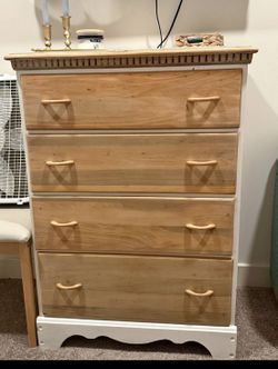 4-Drawer Wood & White Dresser Rustic Style