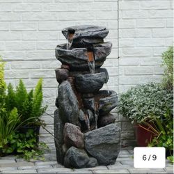 5-Tiered Rock Water Fountain Outdoor Garden - 31.5”Waterfall Fountain