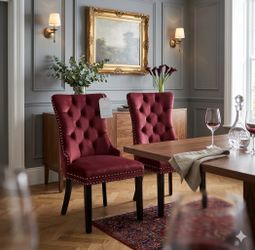LIKE NEW ✨ Pair of Burgundy Velvet Tufted Dining Chairs (Set of 2)
