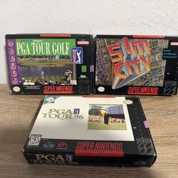 SimCity, PGA Tour Golf , PGA Tour 96 All Complete In Box Games Lot Of 3