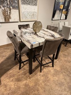 Marble-Top Counter Height Dining Table with 4 Chairs