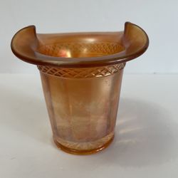 1920’s Dugan Iridescent Marigold Carnival Glass Hat Vase With Diamond Band