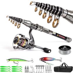 Telescopic Fishing Rod and Reel Combination, 240 Cm Carbon Fiber Rod, Adult Foldable Fishing Rod Suitable for Freshwater and Salt Water