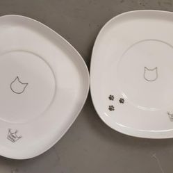2 Cat Dishes Ceramic