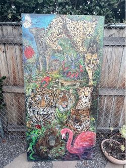 Animal Fantasia - The Safari Tigers and Flamingos oil painted
