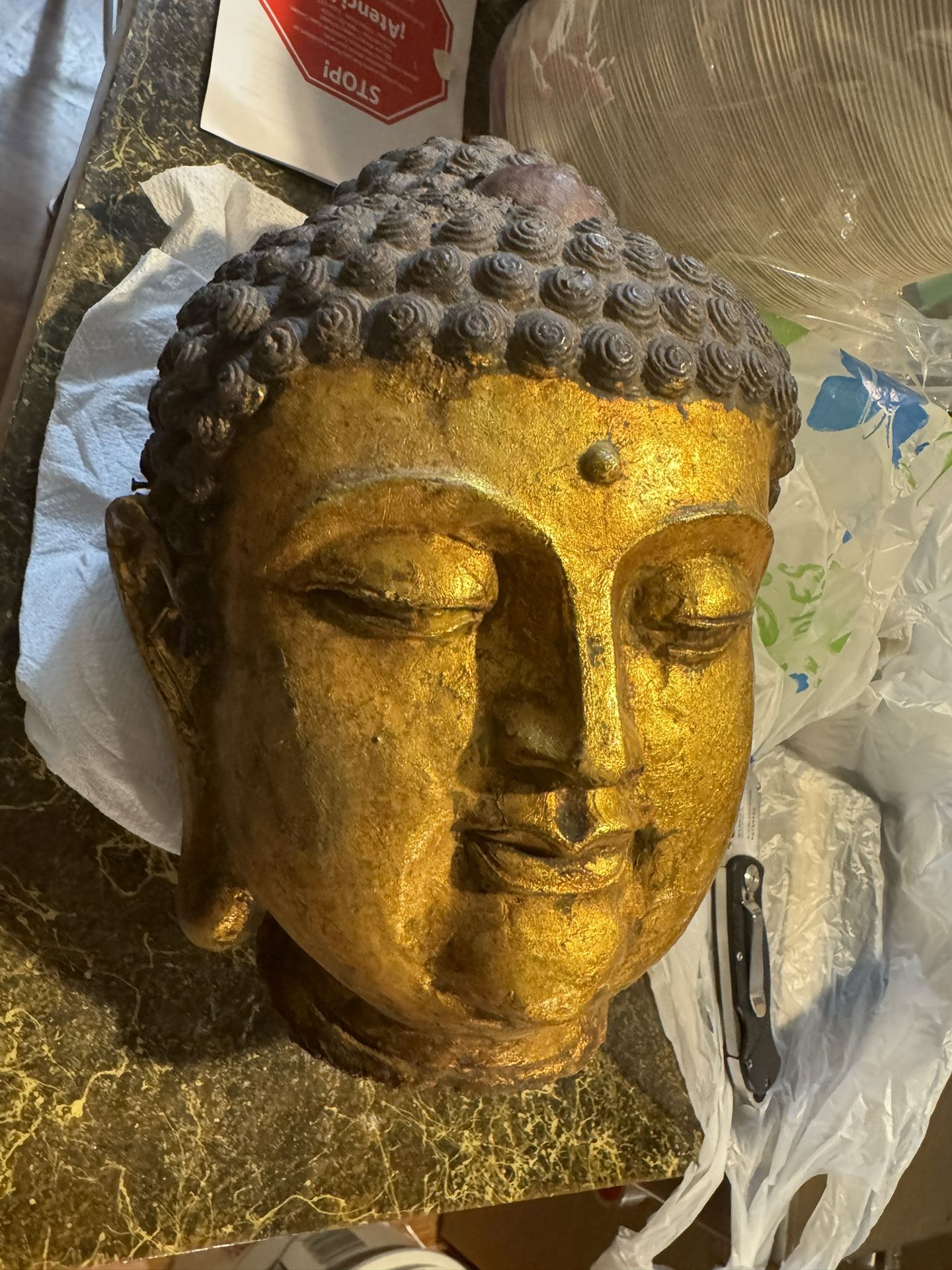 Antique Gold Plated Buddha Face Statue