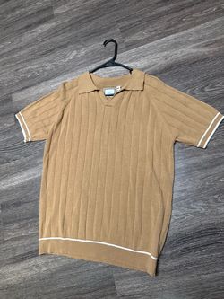 Tan Ribbed Knit Polo Shirt