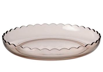 Pink Glass Scalloped Edge Serving Dish -pair